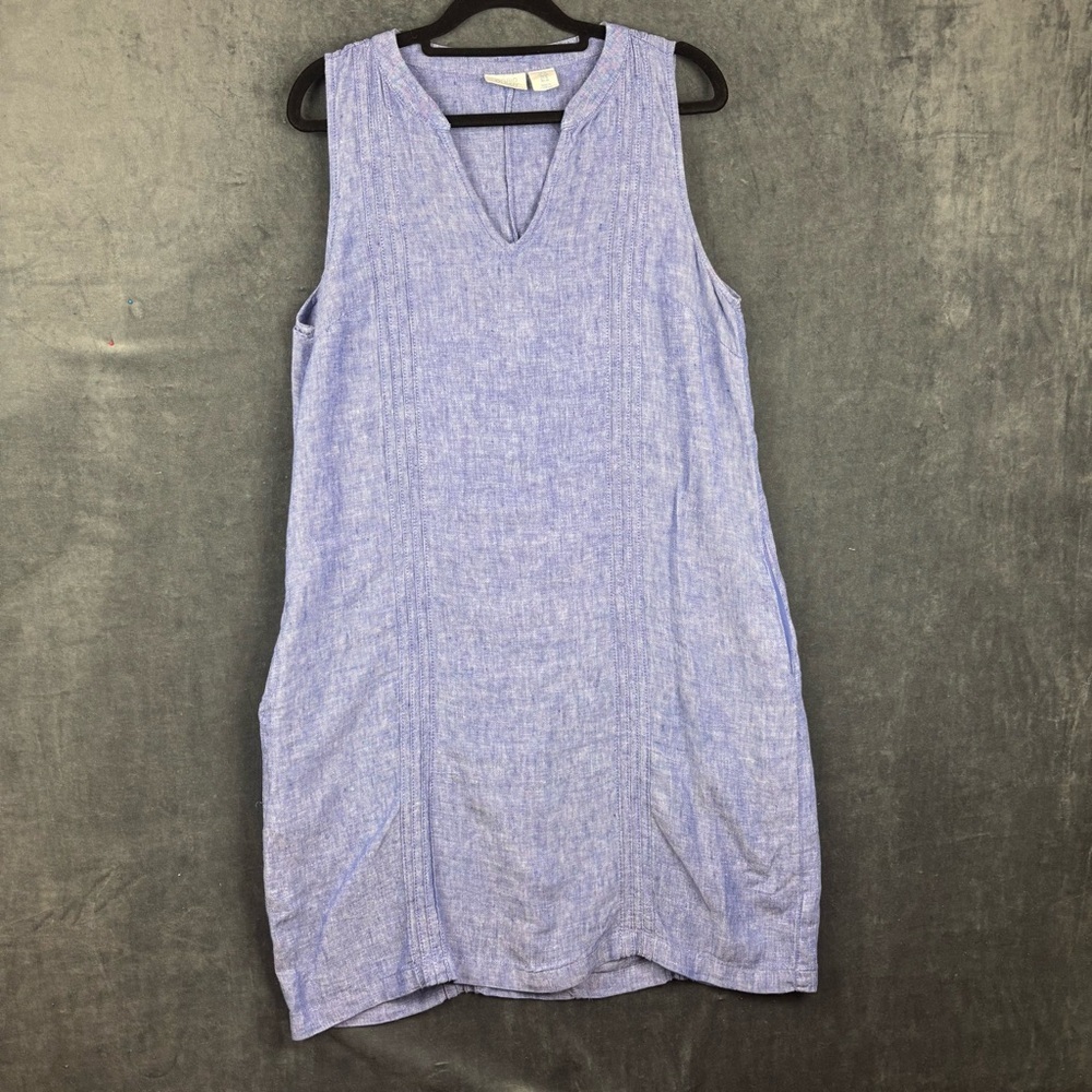 Sigrid Olsen 100% Linen Chambray-look Blue lightweight Sheath Dress Sz M